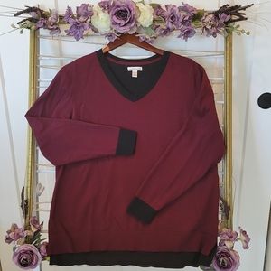 Burgundy/Black Long Sleeve Sweater